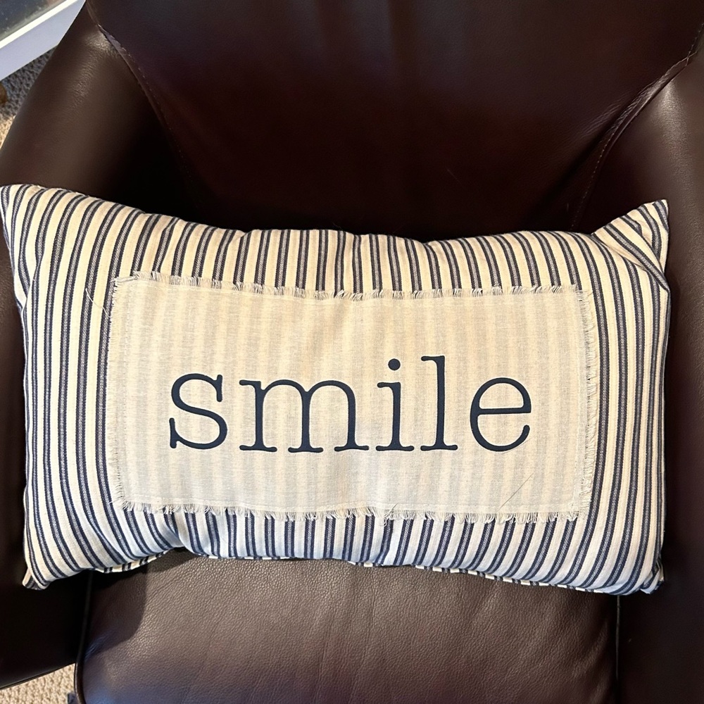 Striped Pillow with Smile Text